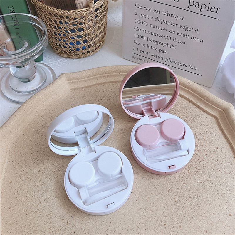 Stylish Contact Lens Case Cherry Heart Contacts Lens Container Holder for Travel Home +Mirror Bottle Tweezers Stick Connection