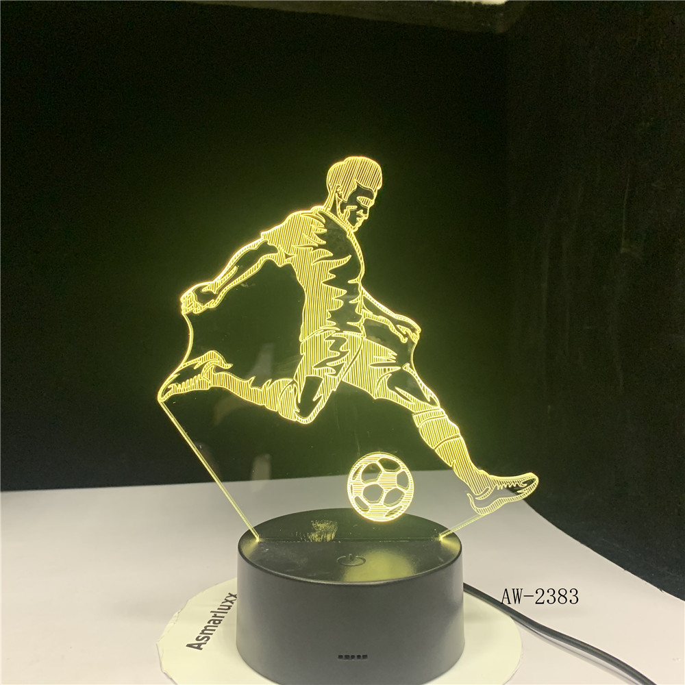 3D Led Table Lamp Kids Bedroom Bedside Sleep Playing Football Touch Button Usb Home Decor Soccer Player Night Lights AW-2383