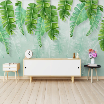 Nordic minimalist fresh green banana leaf watercolor style background wall custom wallpaper mural 8D photo wall