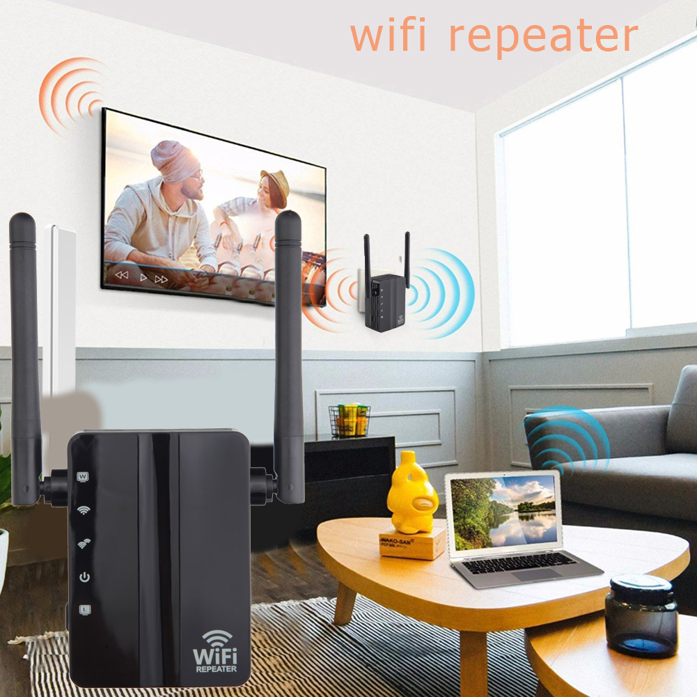 2.4G Wireless WiFi Repeater Dual Band 300Mbps Signal Amplifier Booster 2 Antennas WiFi Range Extender Wlan LAN Port Router