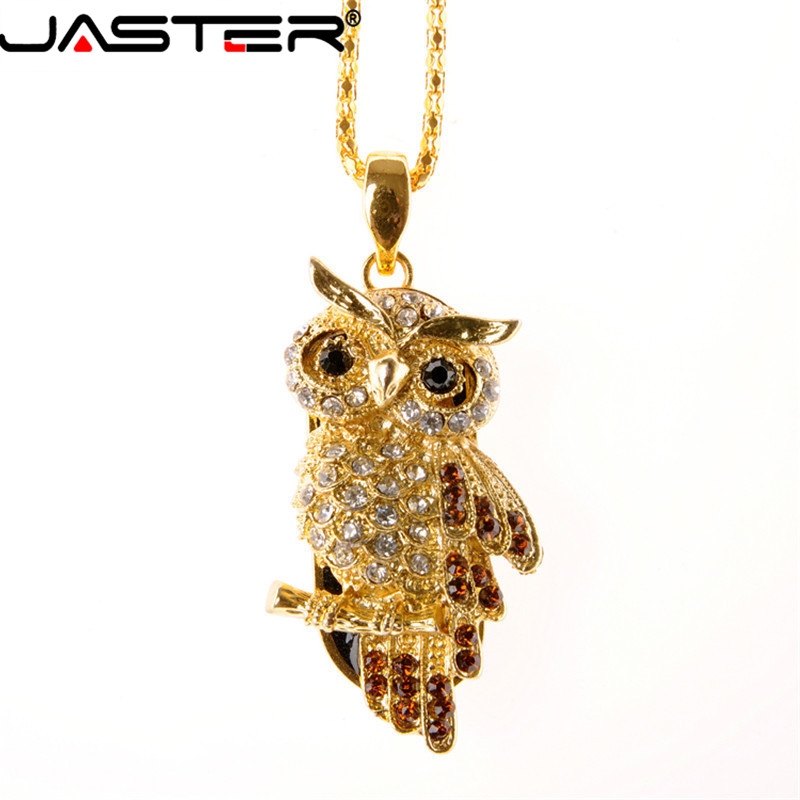 JASTER Pen drive metal keychain 64GB 32GB 16GB 8GB 4GB Crystal owl usb flash drive pendrive waterproof usb stick Hot