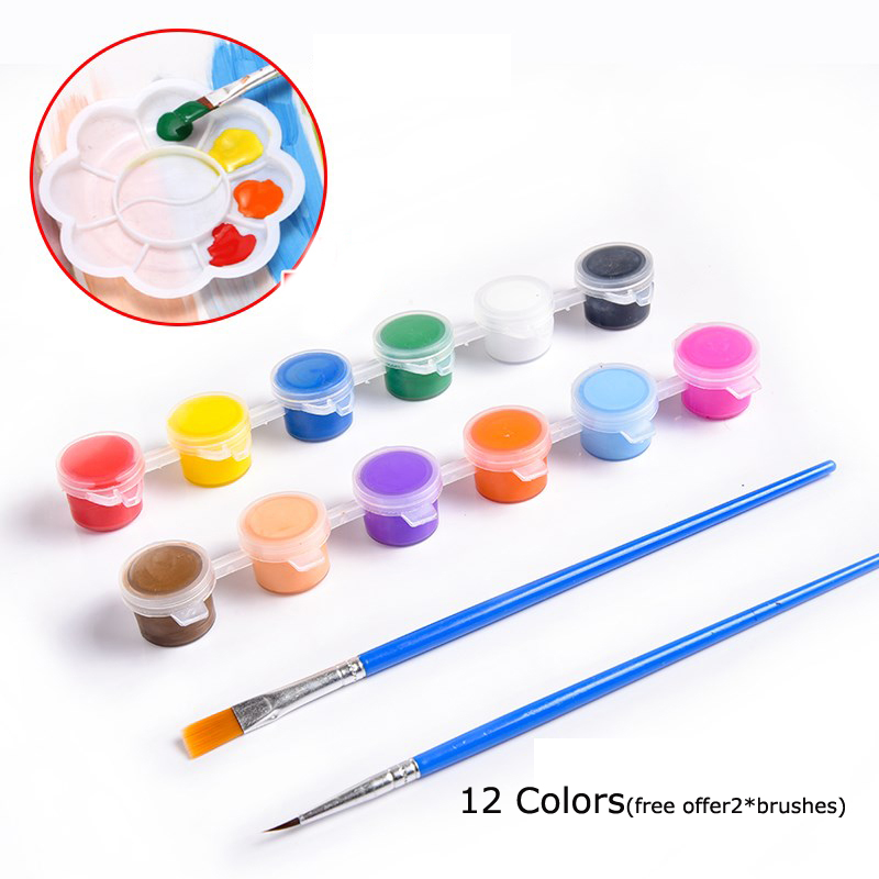 12 Colors Acrylic Paint WaterBrush Pigment Set for Clothing Textile Fabric Hand Painted Wall Plaster Painting Drawing For Kids