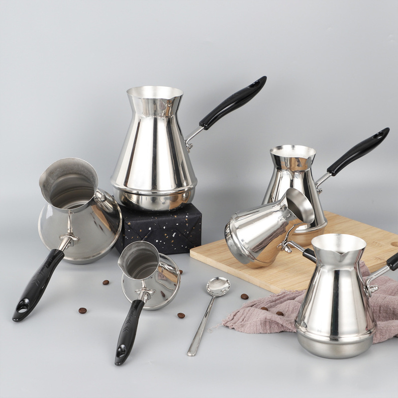 Turkish Arabian Stainless Steel Coffee Pot Butter Melting Pot Coffee Utensils European Long Handle Moka Pot Portable