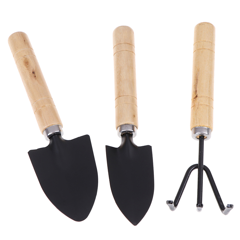 3Pcs Mini Wooden Handle Shovel Rake Spade Bonsai Tools Set Garden Tool Sets