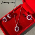 Charms Ruby Lab Moissanite Diamond Bridal Wedding Engagement Jewelry Sets Solid 925 Sterling Silver Necklace/Earrings/Ring Set