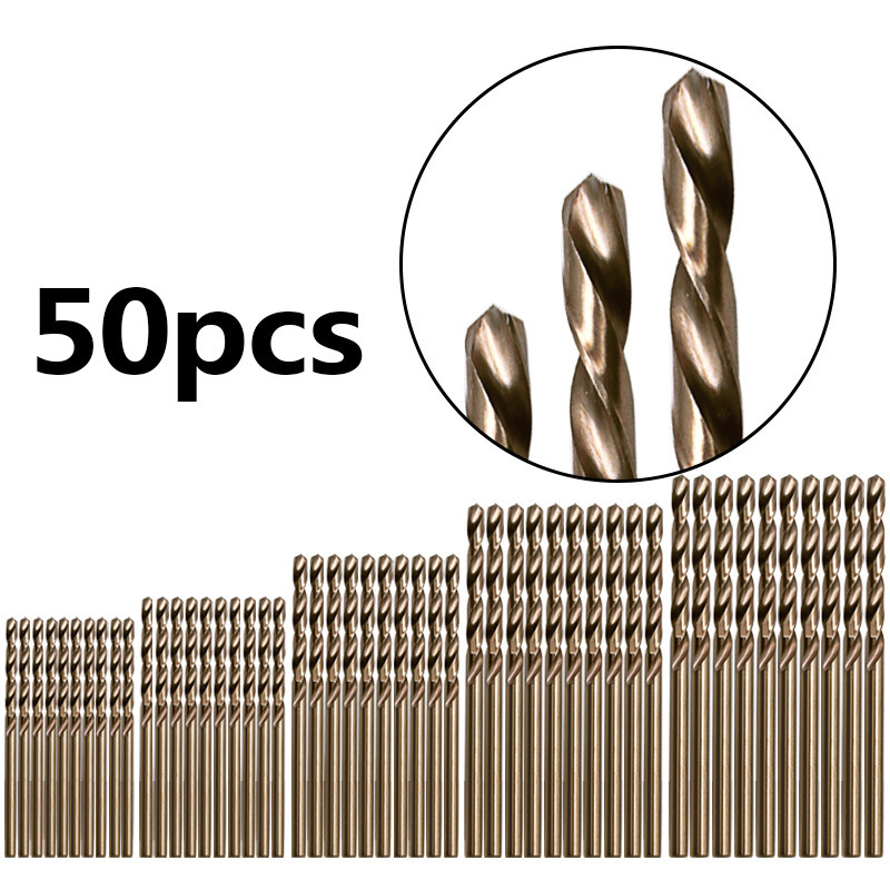 M35 50pcs 1mm-3mm Titanium HSS Drill Bits Coated Stainless Steel Twist High Speed Drill Bit Set For Metal Iron Plate Drilling