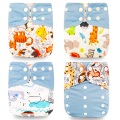 Happyflute HOt Sale OS Pocket Diaper 4pcs/set Washable &Reusable Baby Nappy New Print Adjustable Baby Diaper Cover