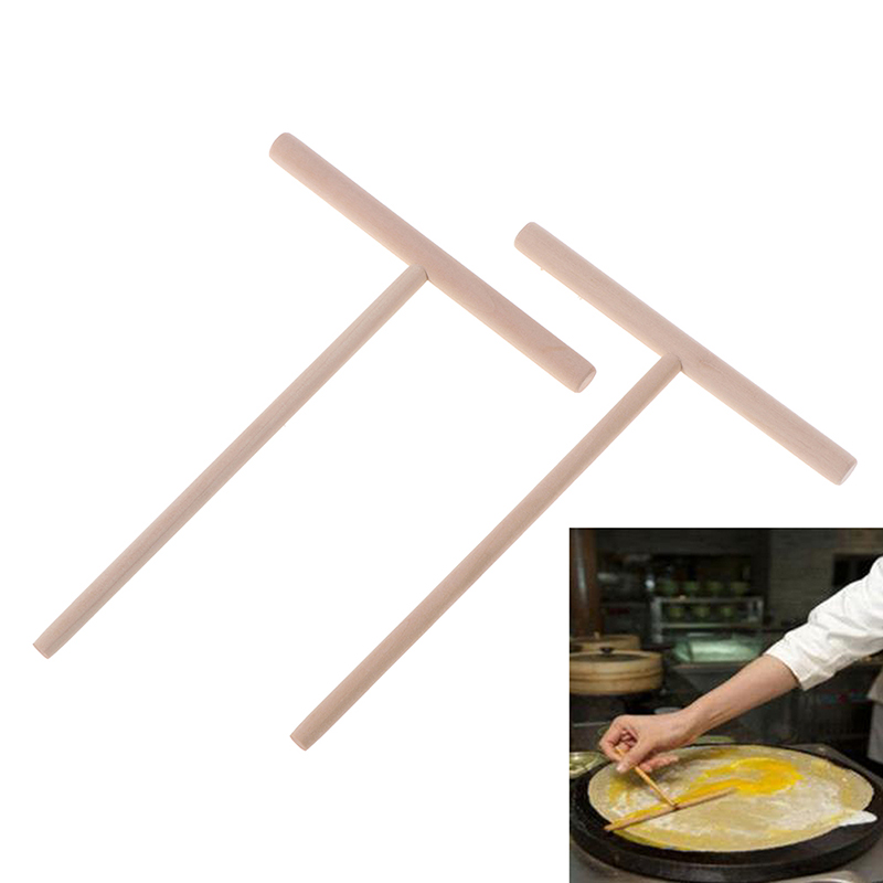 2pc T Shape Wooden Crepe Maker Pancake Batter Spreader Stick Home Kitchen Tool DIY Pancake Restaurant Canteen Specially Supplies