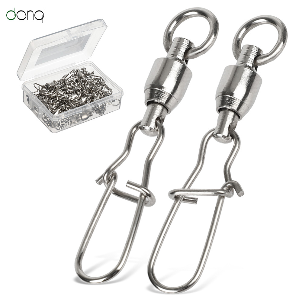 10/20/50/lot Stainless Steel Fishing Connector Swivels Interlock Rolling with Hooked Bearing Fishhook Lure Tackle Accessories