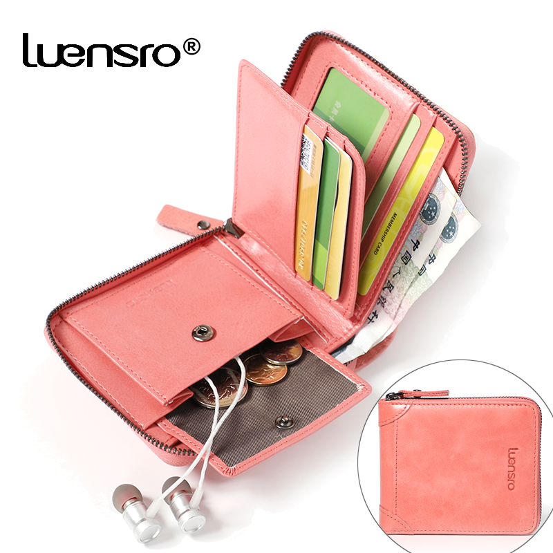 LUENSRO 2020 New Women Wallets Genuine Leather Purse Women Credit Card Holder Zipper Small Wallet for Girls Coin Purse Short