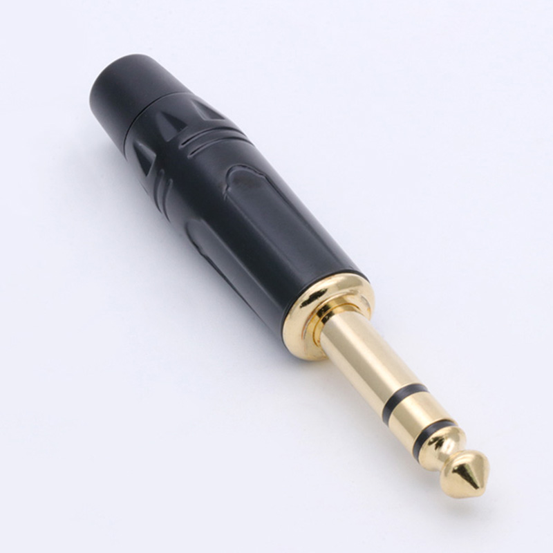 2Pcs/1Pair Gold plated 6.35MM Jack Connector Smooth Black Microphone 6.35 Audio Stereo Plug Assembly Free Solder Wire Connector