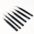 Flexsteel 6pcs/set ESD Tweezers Non-magnetic Forceps Anti-static Fine Curved Tip Black Maintenance Tools for Electronics Jewelry