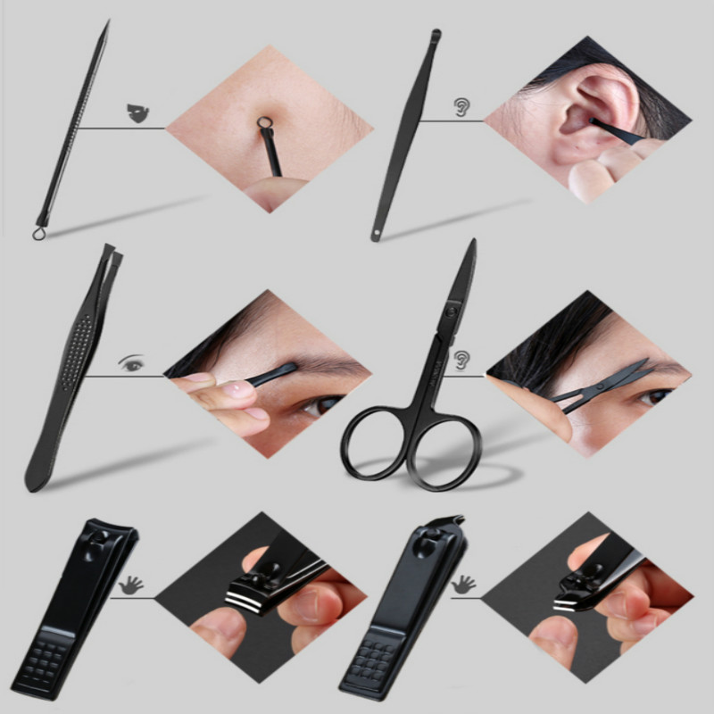 18pcs Clipper Tool Stainless Steel Manicure Pedicure Nail Set Beauty Black Pedicure Knife Tweezers Accesorios Wholesale Dropship