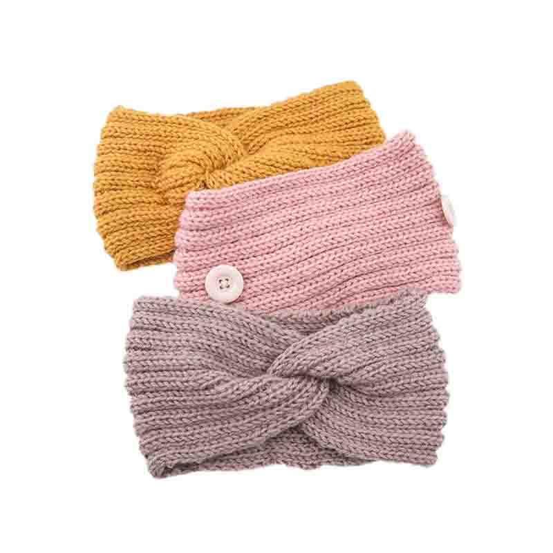 Woolen Twist Knitting Women Cross Headband Warmer Ear Button Elastic Hairbands Headwrap Bandage Hair Accessories Autumn Winter