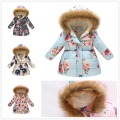Fashion Girls Down Jacket Fleece Winter Children Clothes Hooded Coat Floral Baby Girl Overcoat Outwear Kids Outfits Tops Jumpers