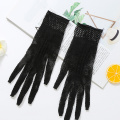 Sexy Lace Hollow Out Sunscreen Glove Women Ceremony Etiquette Black White Mesh Mittens Summer Thin Breathable Soft Elastic Glove