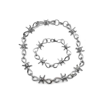 1 Set Men's Punk Gothic Alloy Barbed Wire Brambles Necklace Bracelet Jewelry Set