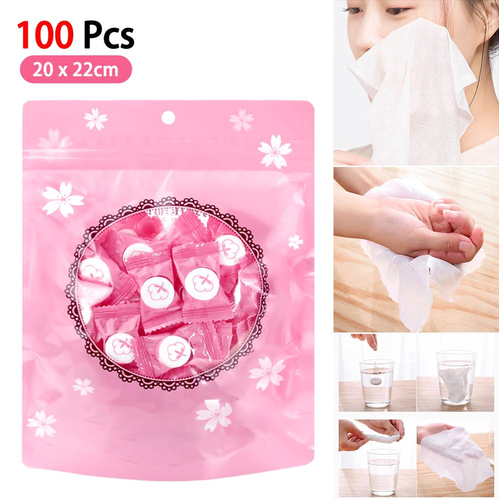 100pcs Disposable Pure Cotton Compressed Portable Travel Face Towel Water Wet Wipe Washcloth Napkin Outdoor Moistened Tissues