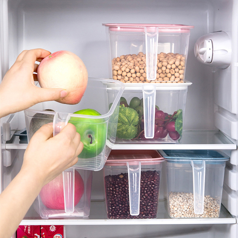 Kitchen Refrigerator Plastic Storage Box With Handle Food Containers Transparent Keeping Egg Fruit Freshness Fridge Basket Boxes