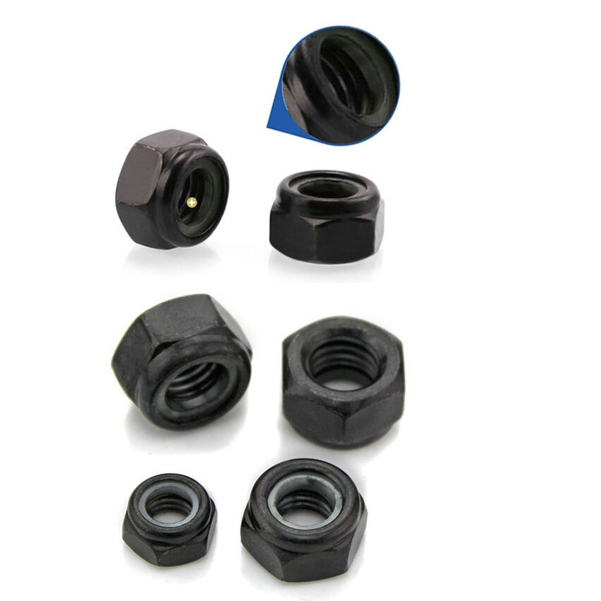 Black Nut DIN934 Hex Nut M2/M2.5/M3 DIN985 Nylon Lock Nut M4/M5/M6 Carbon Steel Metric thread 2/2.5/3/4/5/6mm