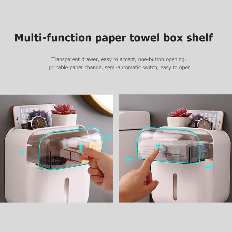 Waterproof Wall Mount Toilet Paper Holder Shelf Bathroom Tissue Dispenser Roll Paper Tube Storage Box Bedroom Creative Tray