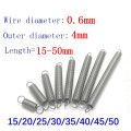 10Pcs 304 Stainless Steel Dual Hook Small Tension Spring Hardware Accessories Wire Dia 0.6mm Outer Dia 4mm Length 15-50mm