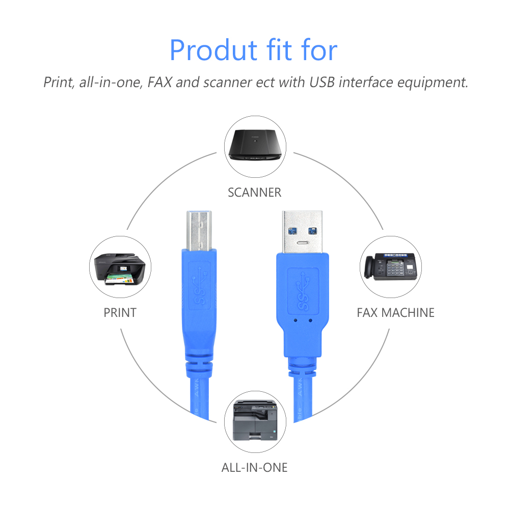 High Speed USB 3.0 Type A To B Male Data Sync Cord Printer Cable 0.3/0.5/1/1.8/3/5m For HP Canon Lexmark Samsung CyberPower