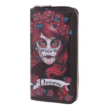 THINKTHENDO Vintage Women Skull Wallet Phone Case Clutch Purse Lady Long Handbag Card Holder 19x10x2cm