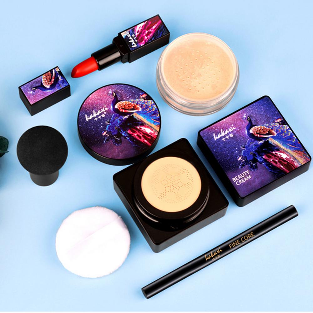 Mushroom Head Air Cushion BB Cream Makeup Set Liquid Foundation Lipstick Concealer Powder Eyebrow Pencil Makeup Kits With Puff