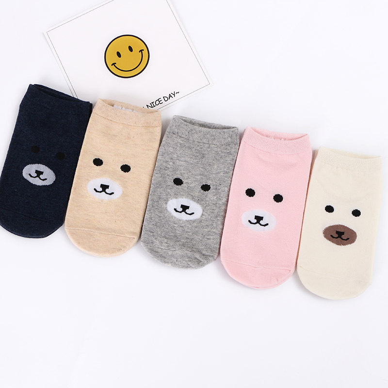 Little bear Invisible Short Woman Sweat summer comfortable cotton girl boat socks ankle low female hosiery 1pair=2pcs ws164