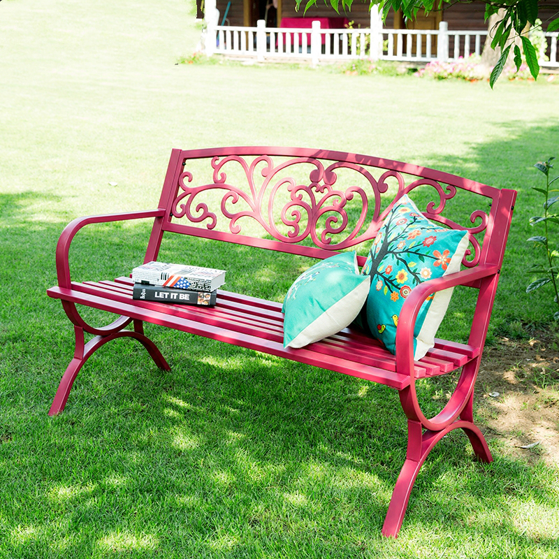 Art Steel Pipe Outdoor Park Chair Leisure Bench Garden Square Chair Garden Balcony Double Chair