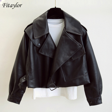 Fitaylor Women Faux Leather Jacket Motorcycle Biker Coat Gothic Leather Jacket Causual Punk Street Outwear Black Red Beige Coats