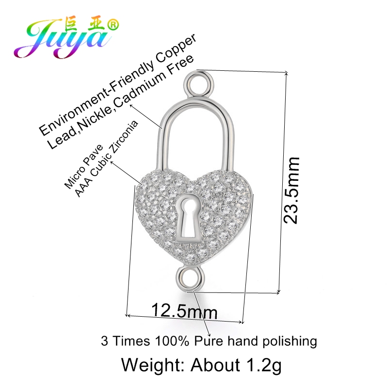 Juya 100% Handmade Zircon Insert Jewelry Findings Gold Heart Locket Connectors Accessoris For Women Jewelry Making