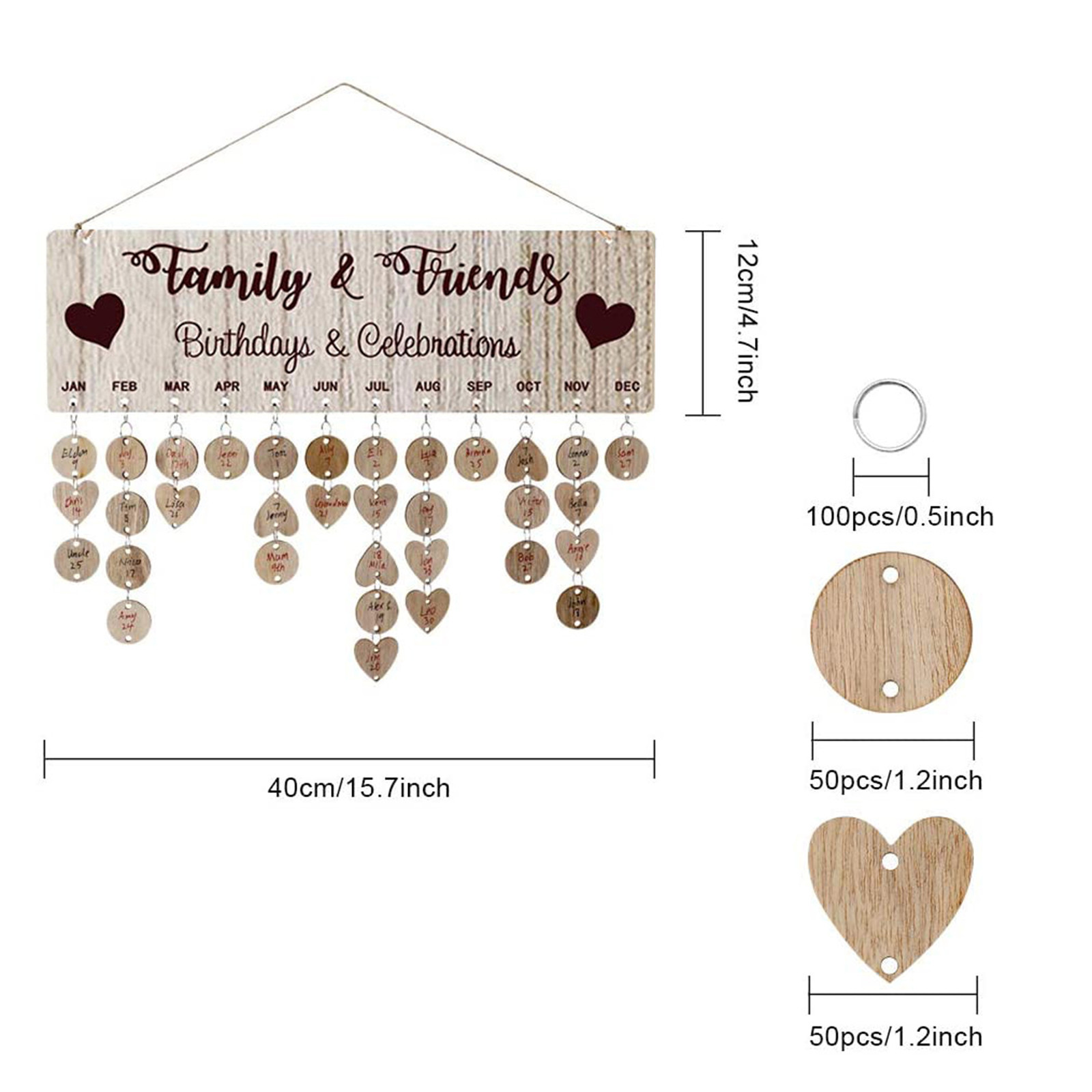 Wood Diy Friend Family Birthday Reminder Calender Board Anniversary Tracker Plaque Wall Hanging Calendar Hanging Decorations