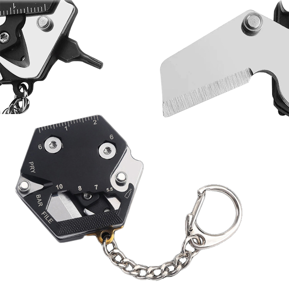 Multitool Keychain Hexagonal Kit Folding Mini Pocket Survival Tool Set Stainless Steel with Knife Micro Screw Driver Set Bottle