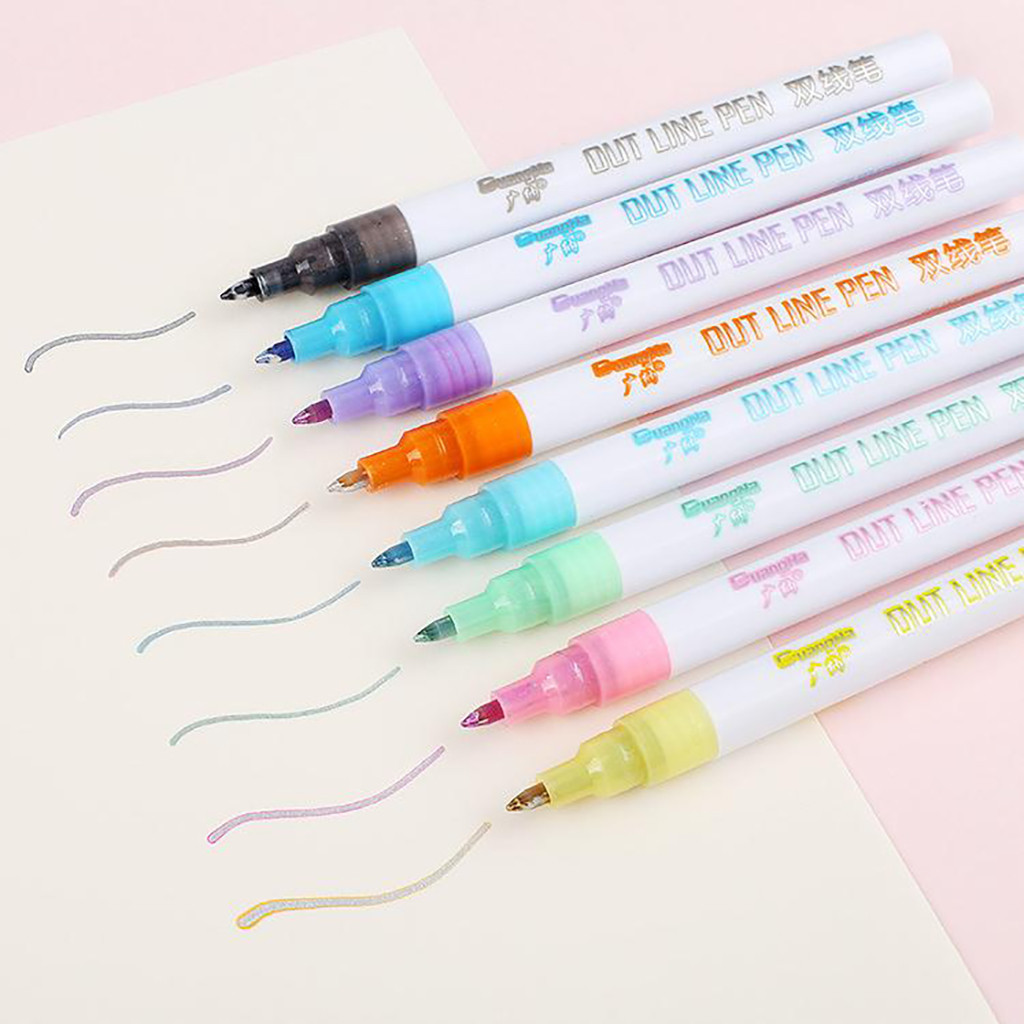 Hot Sale Glitter Color Fluorescent Marker Metal Color Pen Double Line Contour Pen Color fluorescent marker dropshipping#25