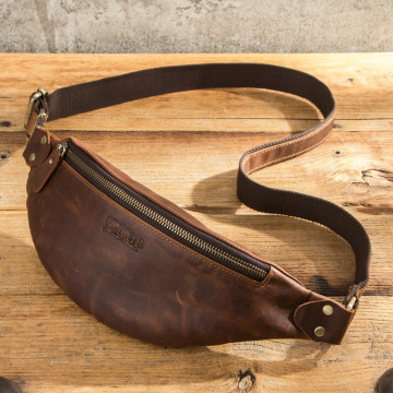Men's Genuine Leather Crossbody Bag Travel Waist Bag Large Capacity Hiking Cell Phone Pocket Crazy Horse Leather Men's Bag