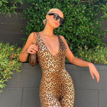 Sisterlinda Leopard Playsuits Women Jumpsuit Stretch Slim Sexy V-Neck Rompers Casual Basic Jogging Active Wear Mujer 2021 Spring
