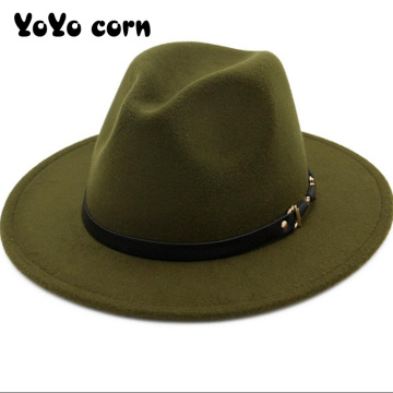 YOYOCORN Wide Brim Simple Church Derby Top Hat Panama Solid Color Felt Fedoras Hat for Men Women artificial wool Blend Jazz Cap