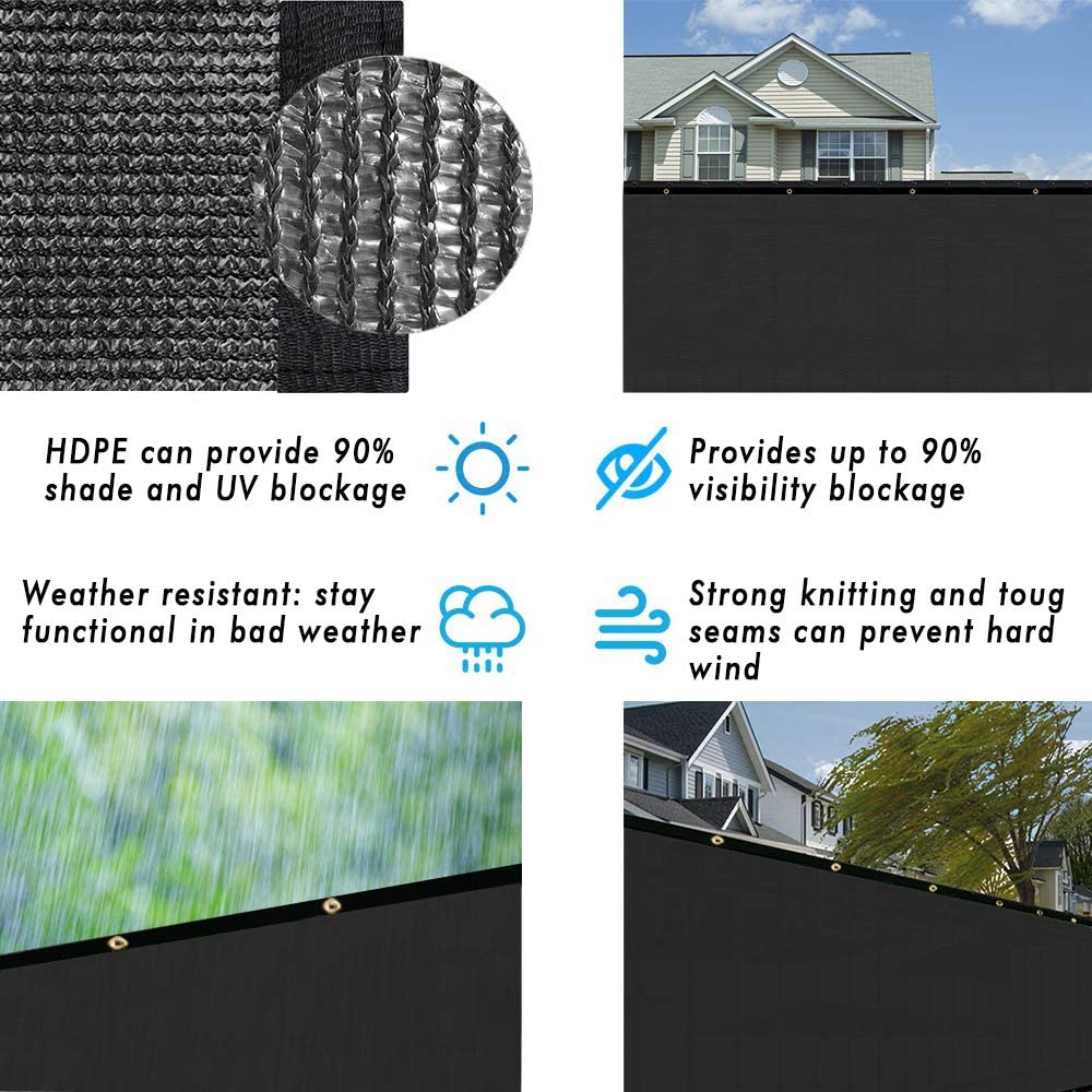 Black Privacy Screen Fence Mesh Windscreen ,Garden Fence Protection Privacy Balcony Fence Net for Patio, Backyard,Porch,Pool