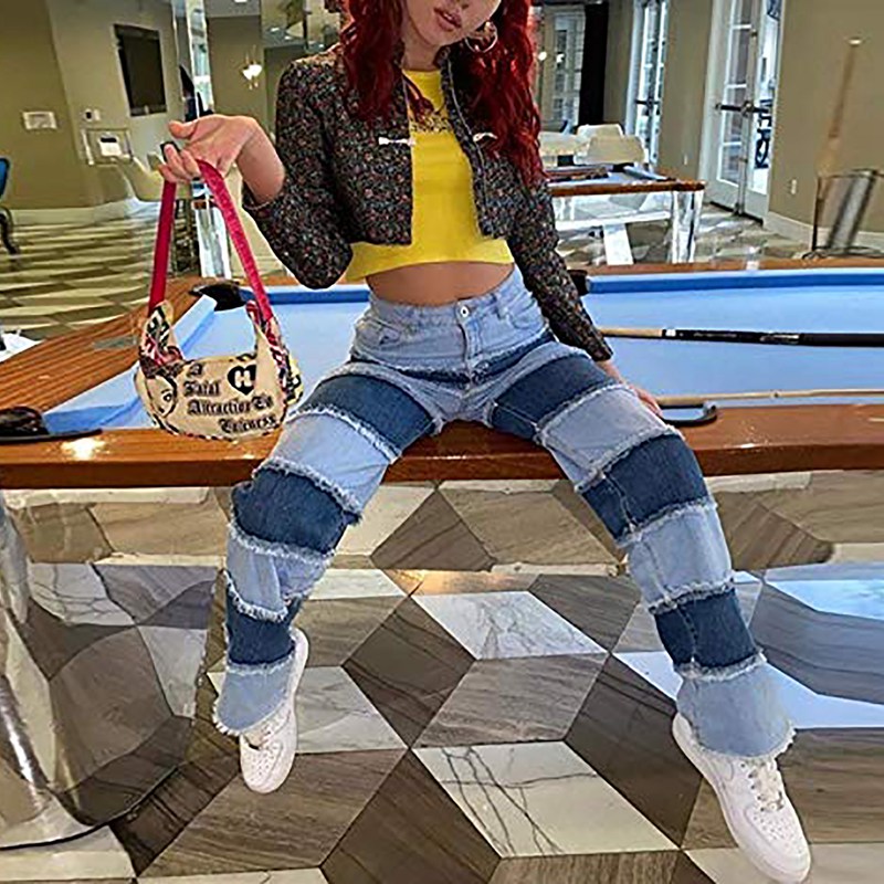 WENYUJH Streetwear Women Jeans Fashion Patchwork Harajuku Aesthetic Pants Jeans High Waisted Denim 90s Jeans Cuteandpsycho