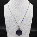 2021 Hexagram Blue Sandstone Stainless Steel Statement Necklace Women Silver Color Chain Necklace Jewelry collar mujer NG26S04