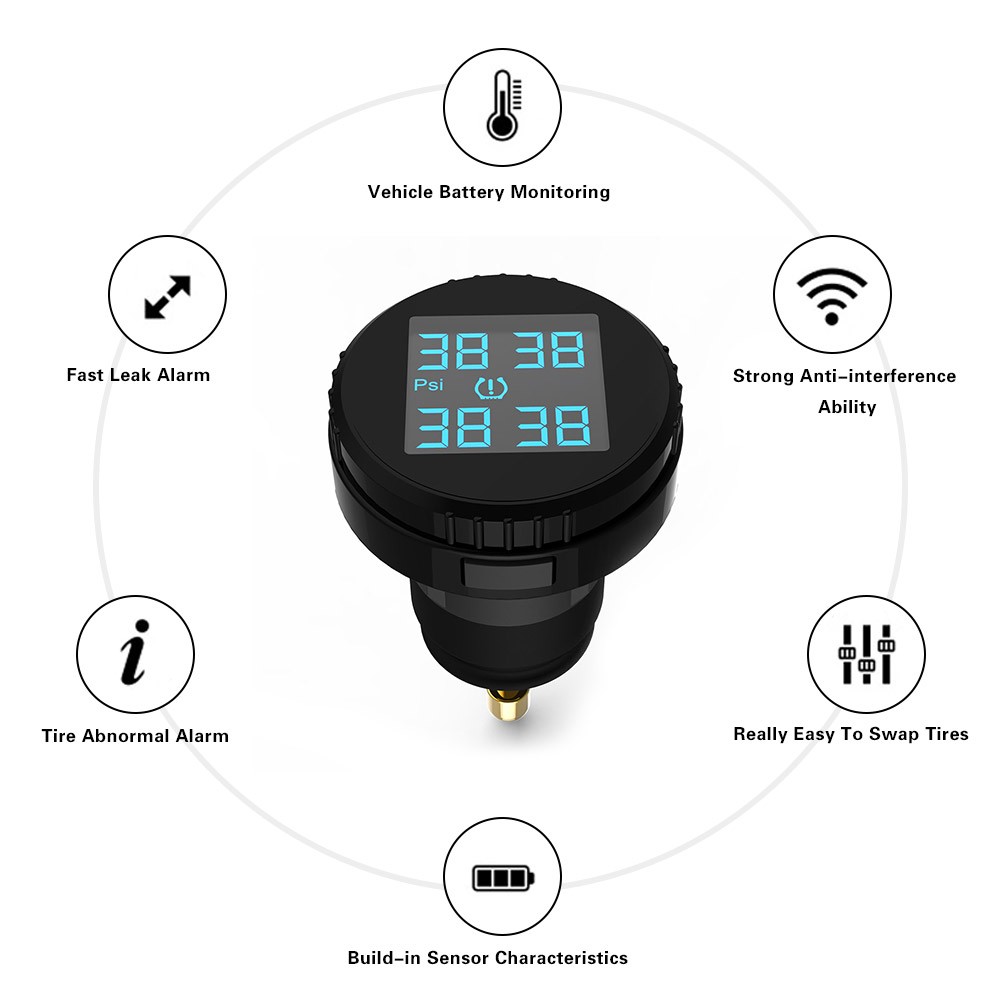TPMS TS61 Tire Pressure Monitoring System 4 External/Inner Sensor TPMS Wireless Real-time Cigarette Lighter Plug LCD Display