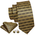FA-5305 Barry.Wang 10 Style Tie For Men Necktie Gold Paisley Silk Tie Hanky Cufflinks Set Men's Tie For Wedding Party Business