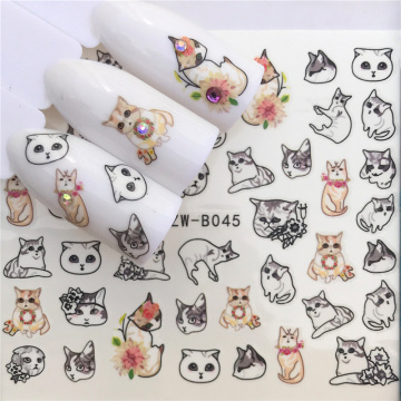 1 Sheet Cute Cartoon Cat Nail Sticker Water Transfer French Tips Manicure Pedicure DIY Watermark