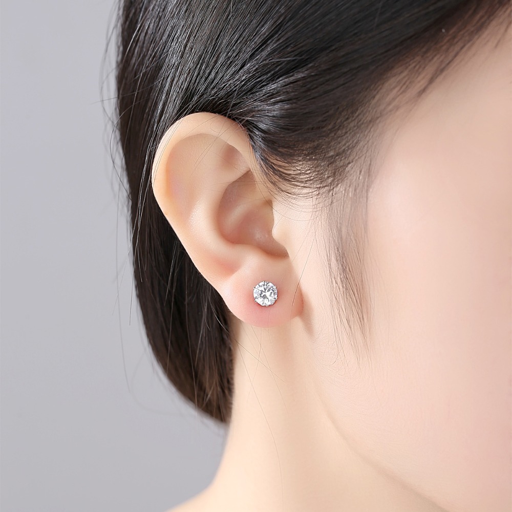 LUOTEEMI Trendy Stud Earrings for Wedding 6mm Round Shiny CZ Fashion Female Jewelry Boucle D'oreille Femme 2019 Christmas Gift