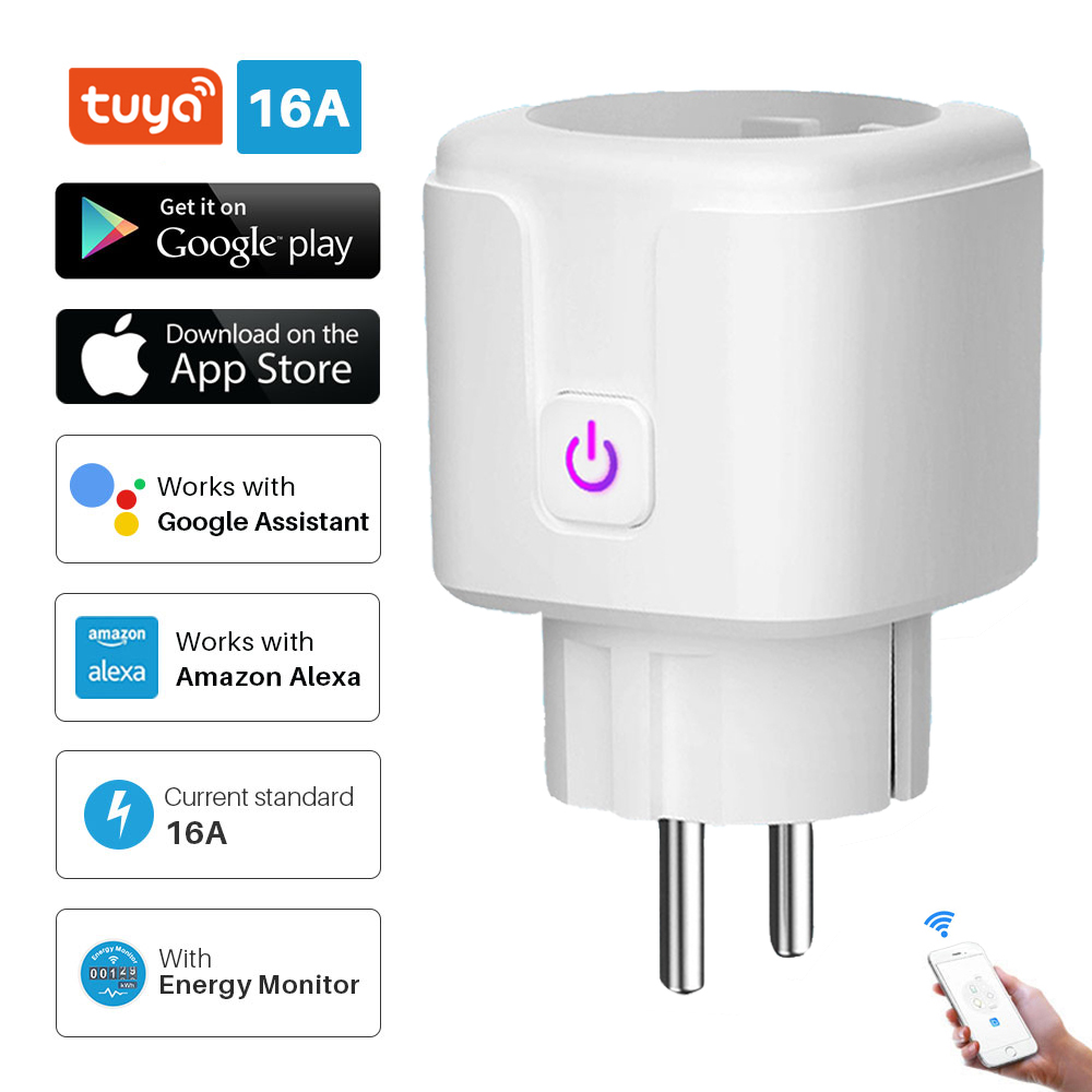 FROGBRO WiFi Smart Socket EU 16A Power Monitor Timing Function Smart Plug Tuya APP Control Works With Alexa Google Assistant