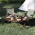 Thous Winds outdoor camping solid wood octagonal egg roll table camping picnic oversized folding table black walnut teak table