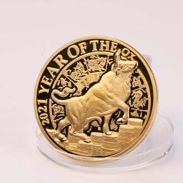 2021 Year Of The Ox Gold Coin New Year Souvenirs Gifts Lucky Commemorative Coins Medal Bull Symbol Christmas Gift