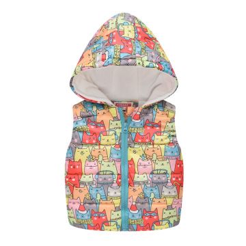 Kids Autumn Winter Sleeveless Hooded Vests Girls Boys Cartoon Printed Jackets Children Warm Tops Coat Cashmere Outwear